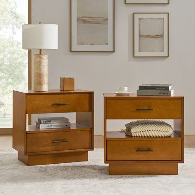 Nance Mid-Century Modern 3-Drawer Nightstand with Hidden Drawer and Built-In Outlets (Set Of 2)