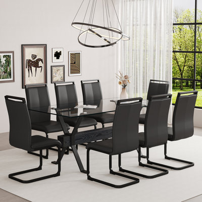 Modern Dining Table Set, Tempered Glass Dinner Table and Chairs for Kitchen or Dining Room