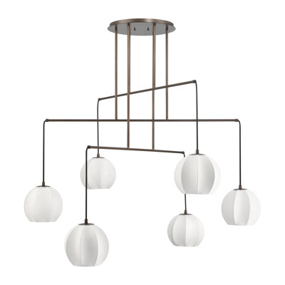 Lustre en bronze forgé à 6 lumières 48 pouces avec abat-jour en soie synthétique Crestline