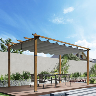 Pergola à auvent rétractable en aluminium, pavillon d'extérieur moderne avec finition grain de bois, imperméable, UPF 50+