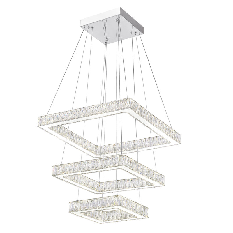 Lustre moderne en chrome à 3 niveaux de 21 po x 21 po - DEL intégrée - Hauteur de suspension réglable - Idéal pour le vestibule, l'escalier et la salle à manger