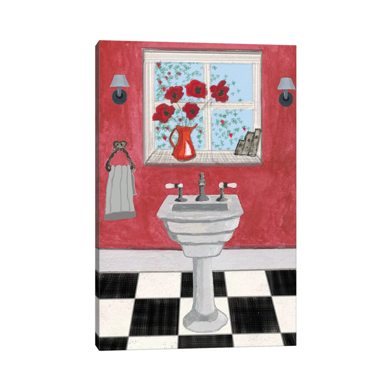 Red Bathroom II by Martin James - Wrapped Canvas Print, 66.04 cm H x 45.72 cm W x 3.175 cm D