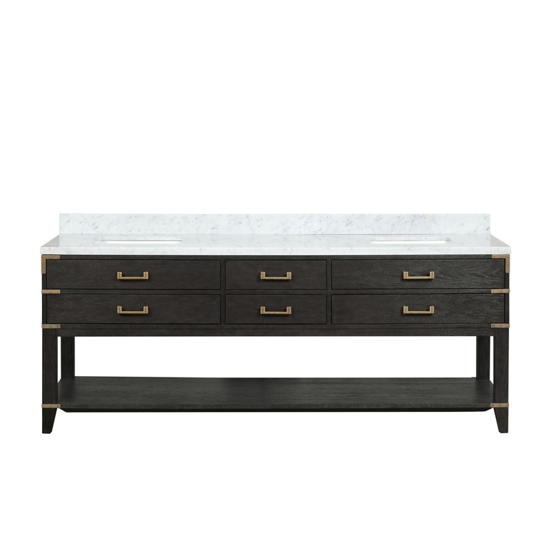 Double Bath Vanity with Carrara Marble Top, Black