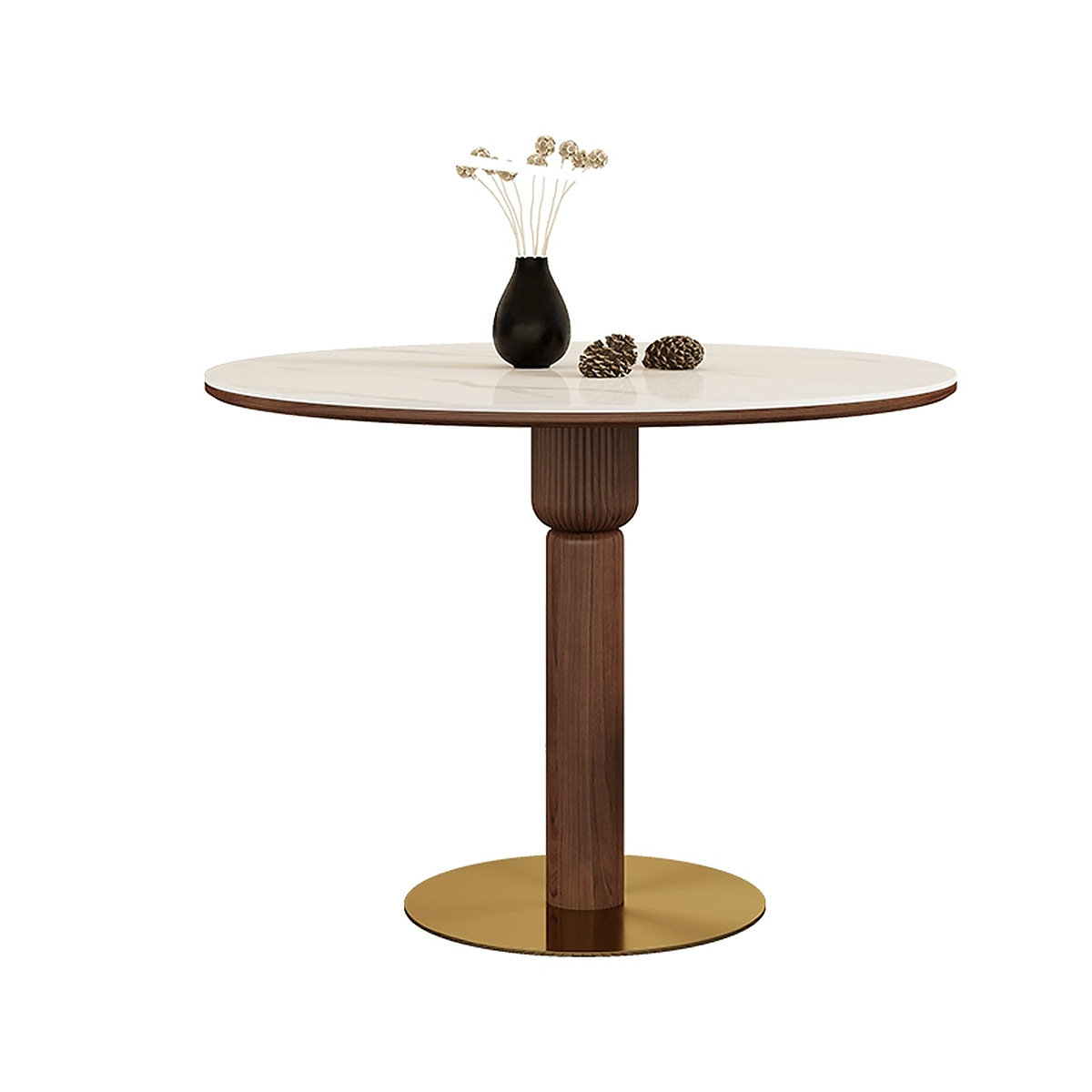 Hokku Designs White&Walnut Round Sintered Stone Dining table | Wayfair