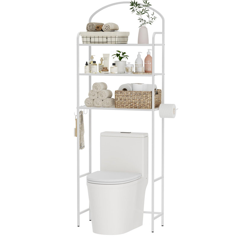 3-Tier Over The Toilet Storage, Bathroom Organizer, Space-Saving, Above Toilet Storage Rack with 4 Hooks and Paper Holder