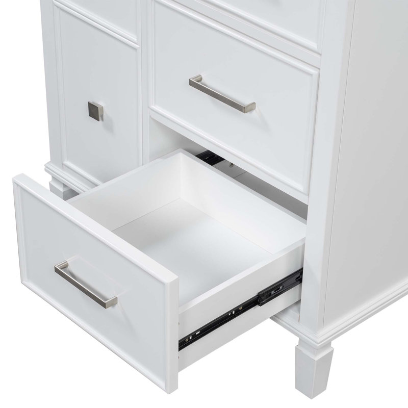 Meuble-lavabo de 30 po avec lavabo en céramique, tiroir escamotable pour la plomberie, portes et tiroirs à fermeture en douceur, armoire en panneau de fibres à densité moyenne peint avec pieds en bois massif