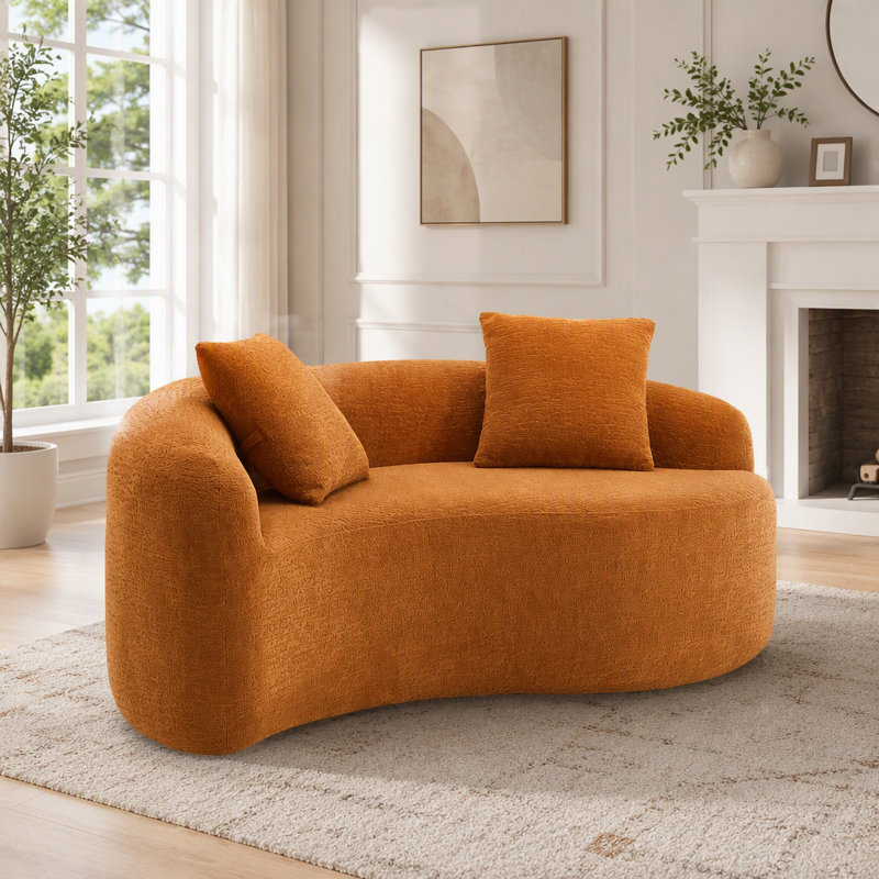 Canapé modulaire en S chenille courbé, conception à double profondeur, compact et sans assemblage, Chenille orange