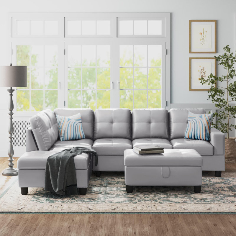Brevard Faux Leather L-Shaped Sectional, Left Hand Facing, Caramel Tan