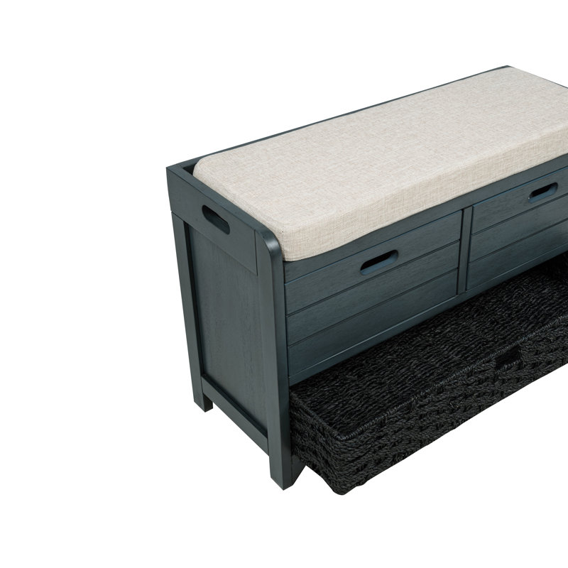 Entryway Bench with Removable Basket and Drawers, Deep Sea Dive