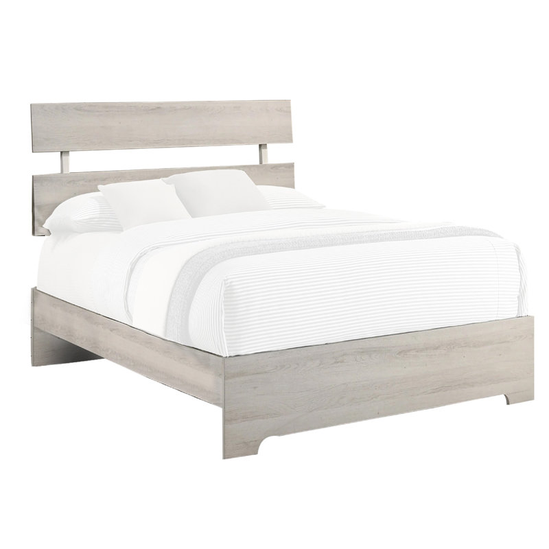 Lit plateforme avec tête de lit Cuzzy, bois blanc à profil bas, Simple