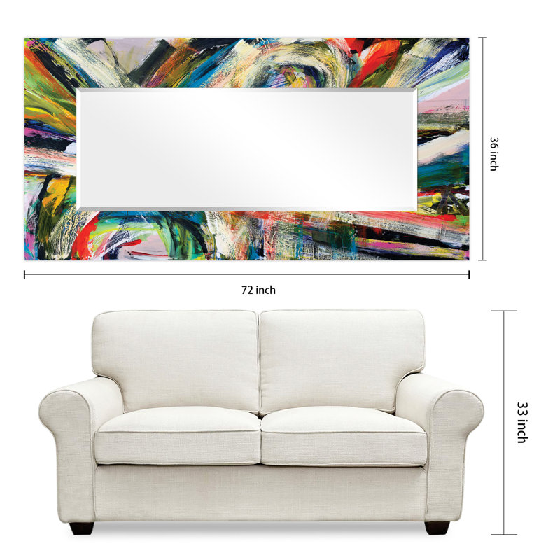 Rock Star I Rectangular Beveled Mirror on Free Floating Printed Tempered Art Glass, 72" x 36"