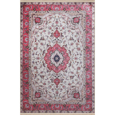 Pink-Beige Themed Traditional Motif Floral Patterned Vintage Decorative Rug
