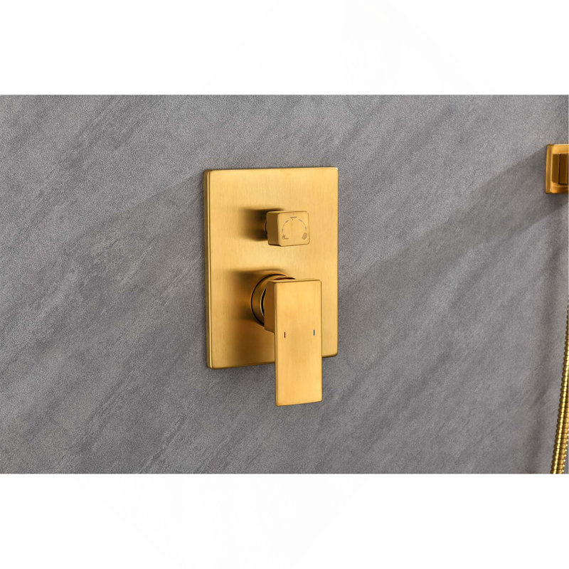 Wall Mounted Waterfall Rain Shower System, Brushed Gold