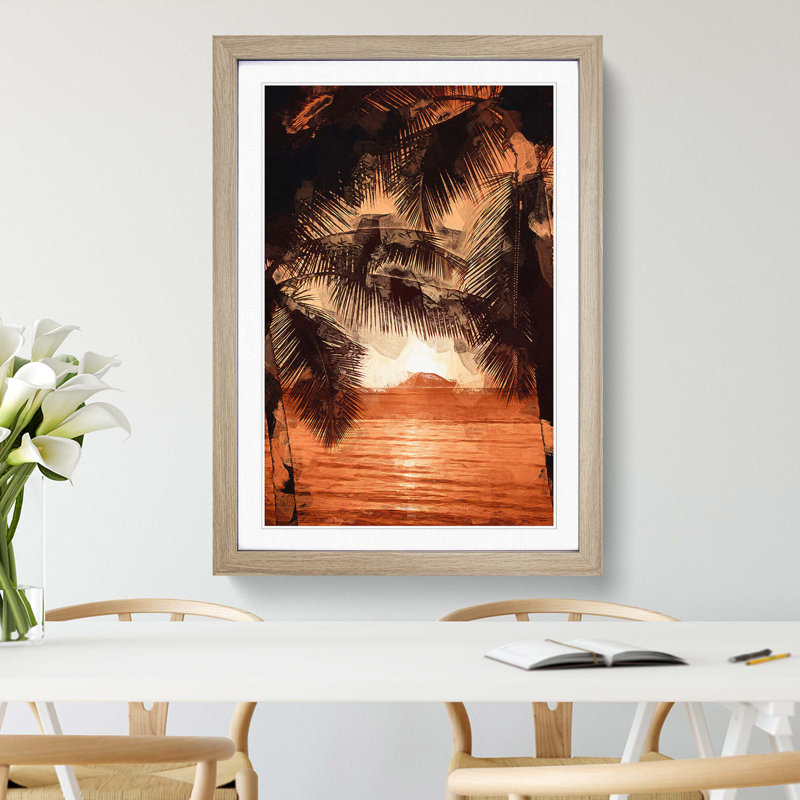 Palm Tree Sunset in Abstract - Picture Frame Graphic Art Print, 36cm H x 27cm W x 2cm D, Oak Framed