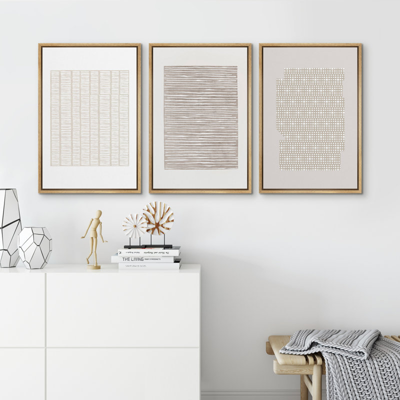 Geometric Subtle Abstract Modern Minimalist Neutral Home Decor - Framed Canvas Print Wall Art Work, 36" H x 72" W x  1.5'' D