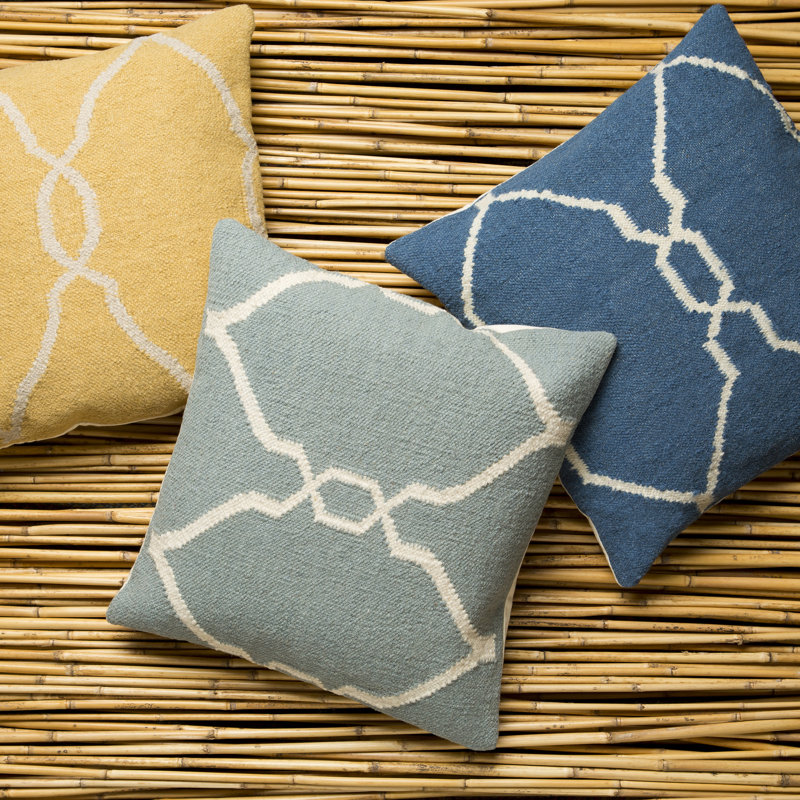  Housse de coussin carré et insert, 18 po x 18 po, Bleu / Ivoire, Polyester / Bourre en polyester