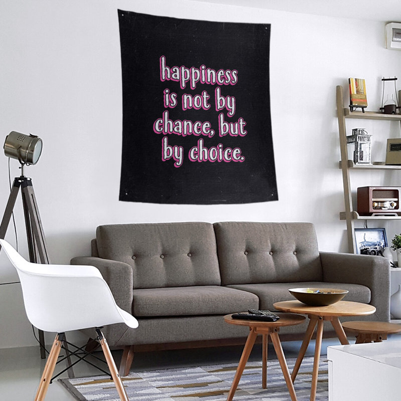 Tapisserie tableau noir en polyester citation de bonheur, Rose, H 80 po x l 68 po