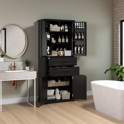 Armoire de rangement avec espace de rangement multifonctionnel pour la cuisine / salle de bain / salle à manger / salon, 2 tiroirs avec glissières, tablette réglable