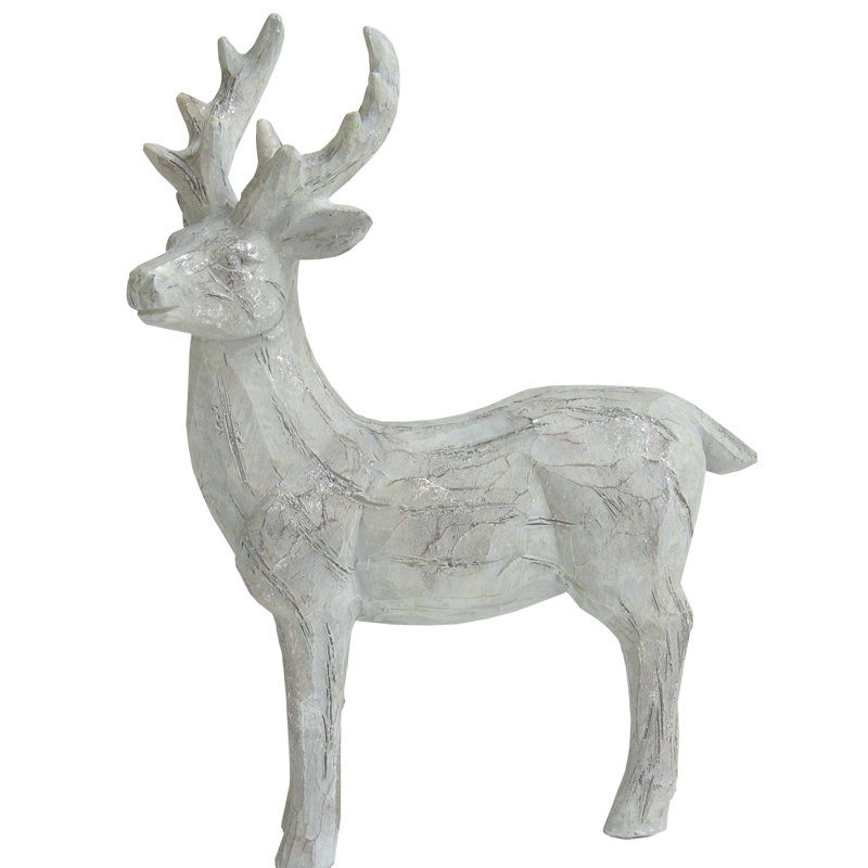 Figurine de Noël cerf sur pied 10,5 po gris et argent