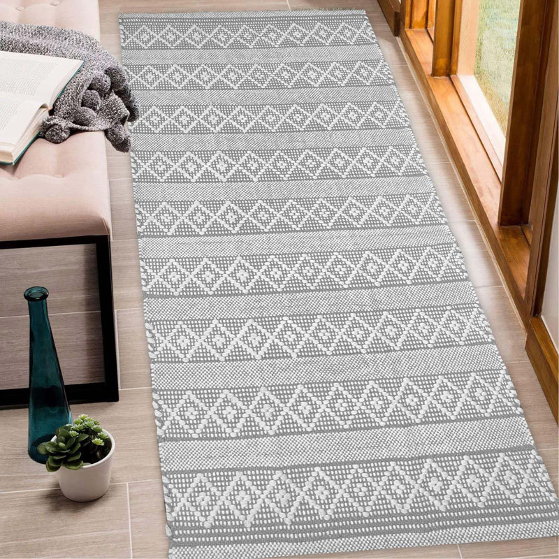 Steverson Cotton Bath Rug, Single - 60" L x 24" W, Gray/Ivory