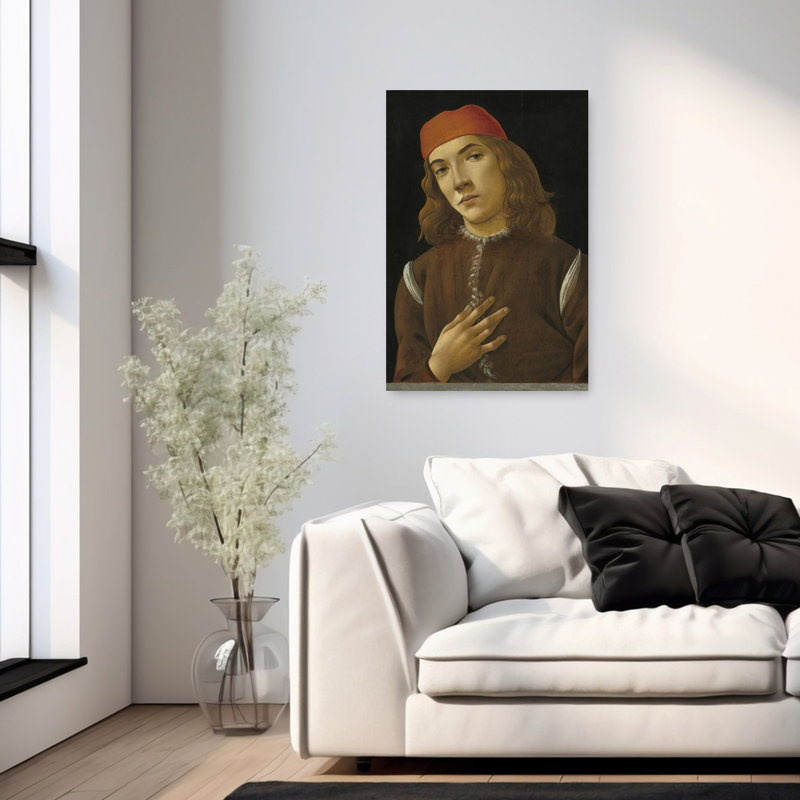 Portrait d'un jeune homme, vers 1482-1485. Estampe d'art mural contemporain abstraite., H 36 po x l 24 po