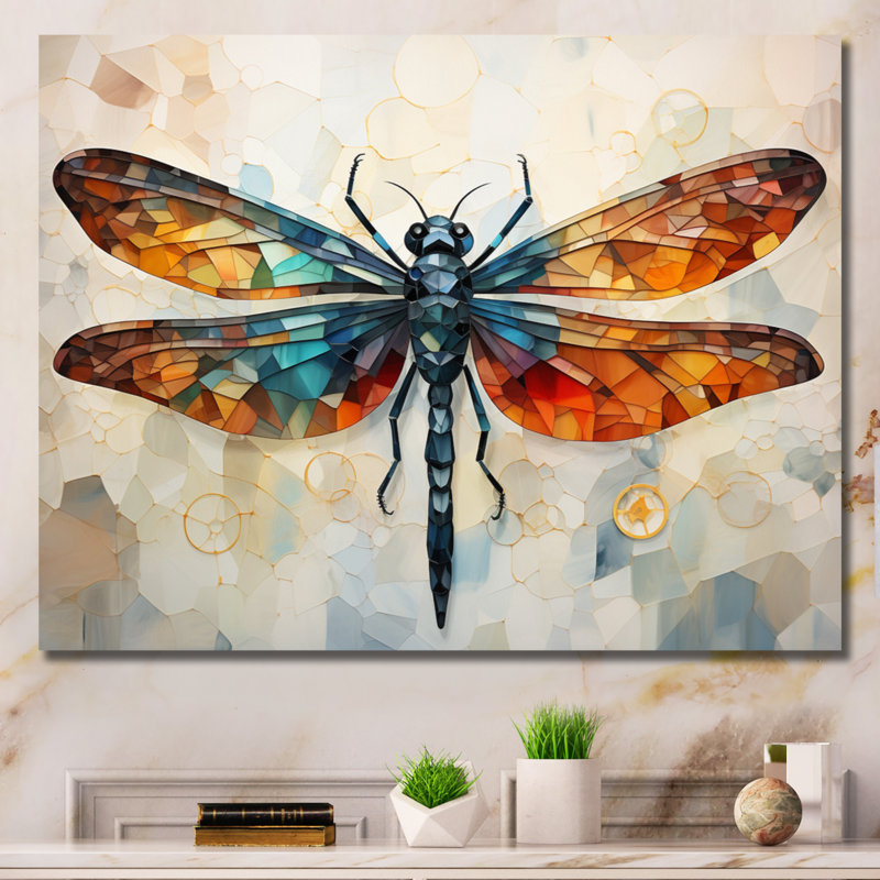 Libellule orange, insectes, vol géométrique I - Libellule, art mural, Toile tendue, H 30 po x l 40 po x P 1,5 po