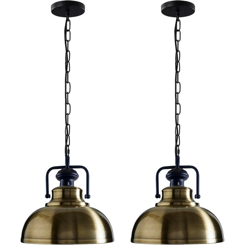 2 - Light Green Brass Dome Pendant