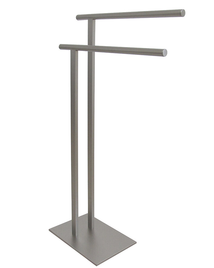 mDesign Metal Tall 2-Tier Free-Standing Bathroom Towel Rack - Chrome