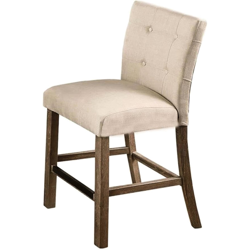 Paire de tabourets à hauteur de comptoir avec dossier, repose-pieds et finition en bois gris, revêtement en tissu beige à 2 chaises de salle à manger avec repose-pieds pour la cuisine