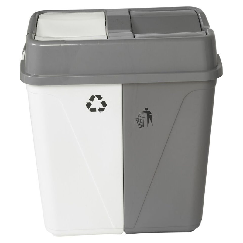 Plastic Kitchen Trash Can, White/Grey, 100L