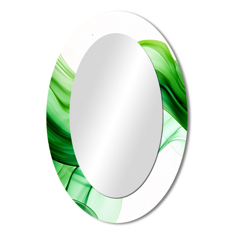 Miroir mural ovale vert et blanc Fractal Waves IV, 36 po x 24 po