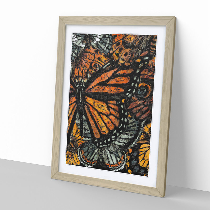 Monarch Butterflies Vol.1 - Picture Frame Graphic Art, 65cm H x 48cm W x 2cm D, Oak