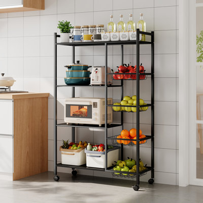 Multi-tiered Kitchen Microwave Storage Rack with Wheels