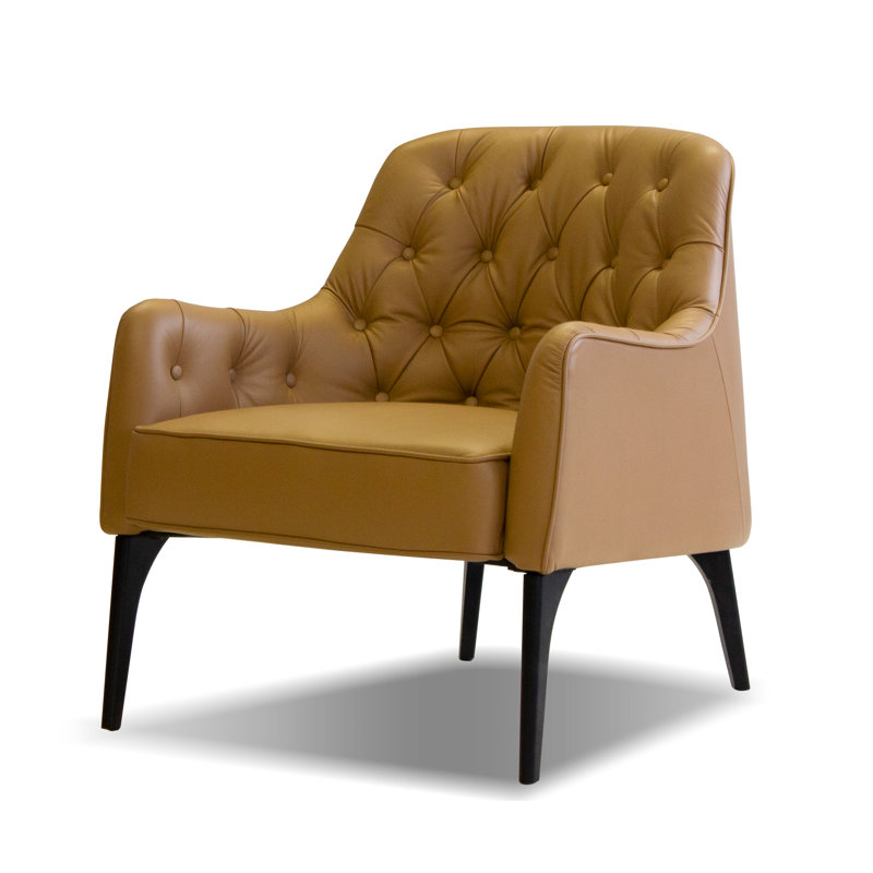 Fauteuil en cuir véritable capitonné de 34,25 po Ellington, Cuir véritable caramel