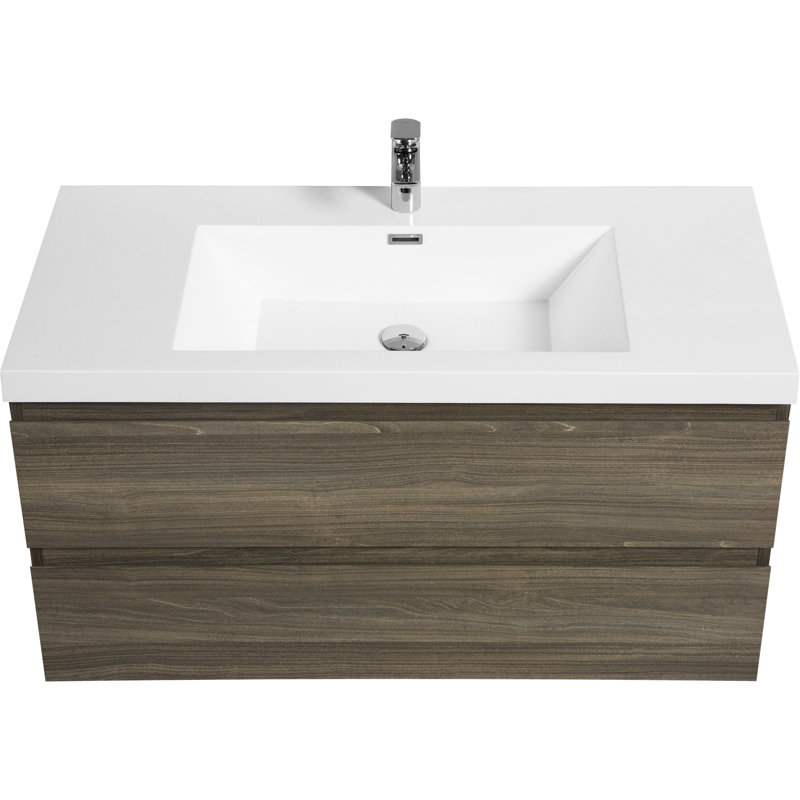 Meuble-lavabo 42 po, finition gris cendre. Lavabo en résine, 2 tiroirs. Meuble-lavabo pratique, gris. Comptoir, tiroir élégant