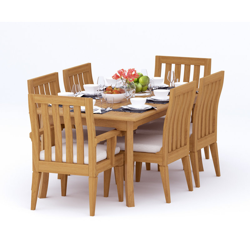 8 Seats 9 Pcs Grade-A Teak Wood Dining Set: 71" Rectangle Table And 8 Caranas Chairs (2 Arm & 6 Armless Chairs) #11Ca1602, 6