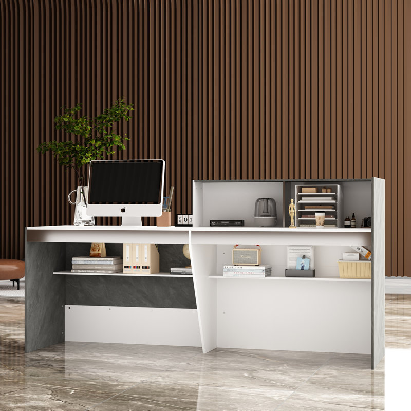 86.6'' W Rectangular Reception Desk With Open Shelves