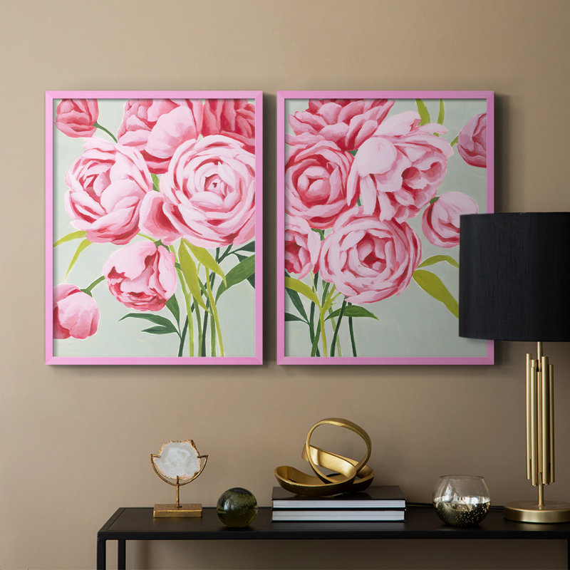Cette année, pivoines I - impression encadrée de qualité supérieure - prête à être accrochée - aucun clou requis - aucun clou requis