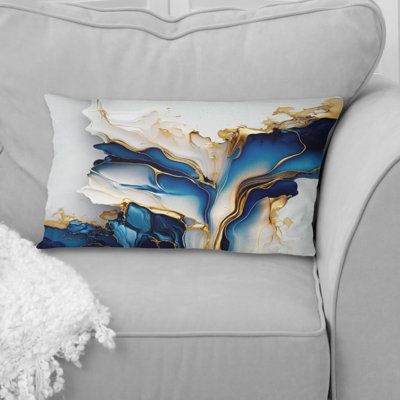 Abstract Geode Gold And Blue Marble Shape III - Abstract Marble Printed Pillow