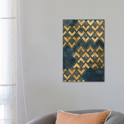 Deco Pattern In Blue II by June Erica Vess - Wrapped Canvas Print