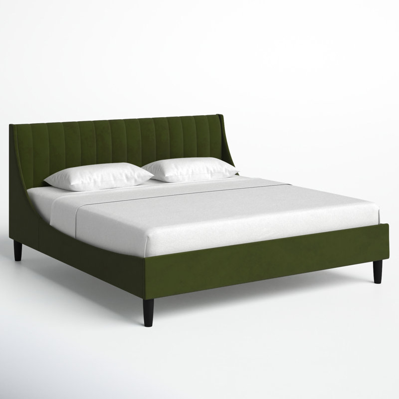 Lit plateforme tapissier Helaina, Grand, Velours vert olive