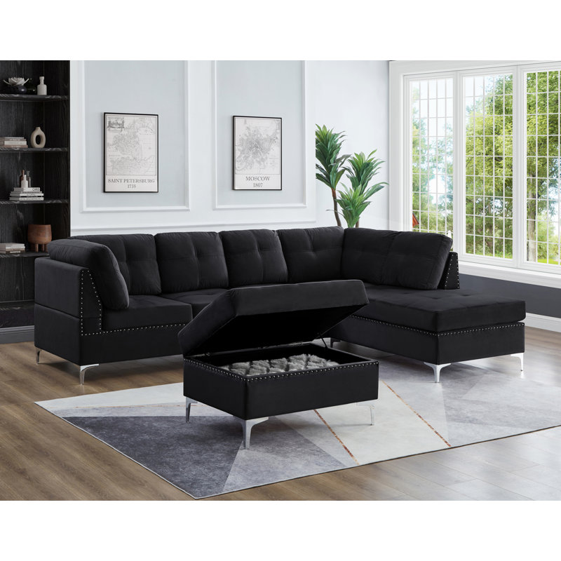 Canapé modulaire en velours, Velours noir