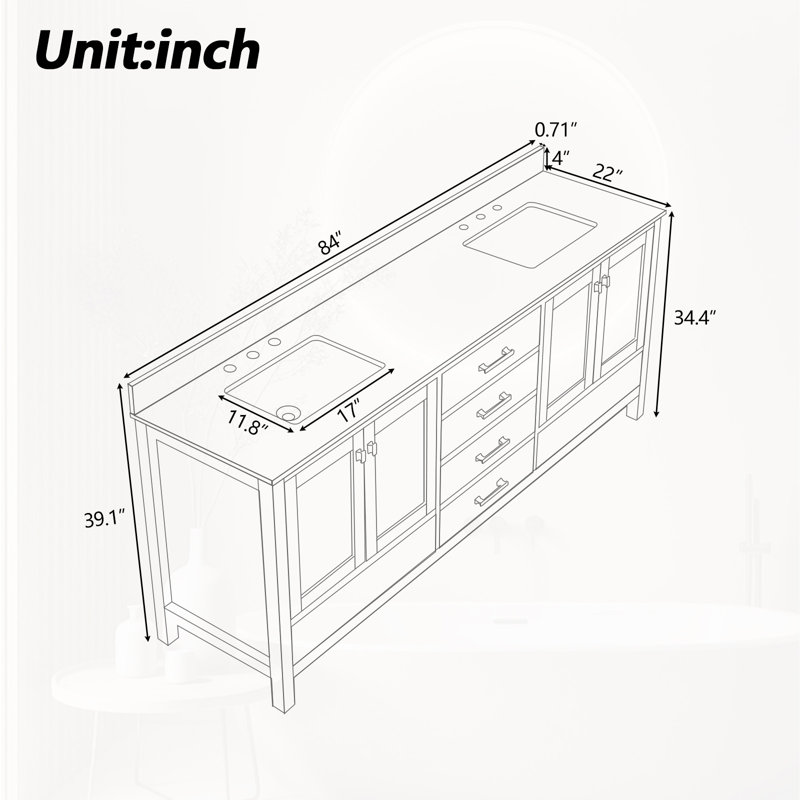 Angela 84" Double Bathroom Vanity Set, White