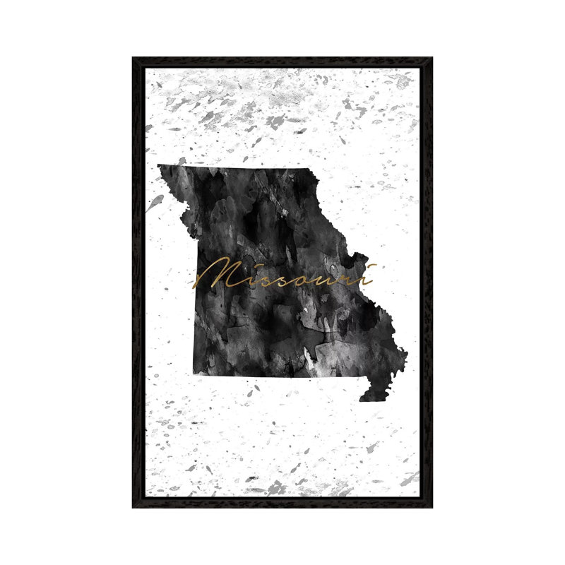 Missouri Black and White Gold 1 Piece Wall Art on Canvas, 101.6 cm H x 66.04 cm W, Black Framed