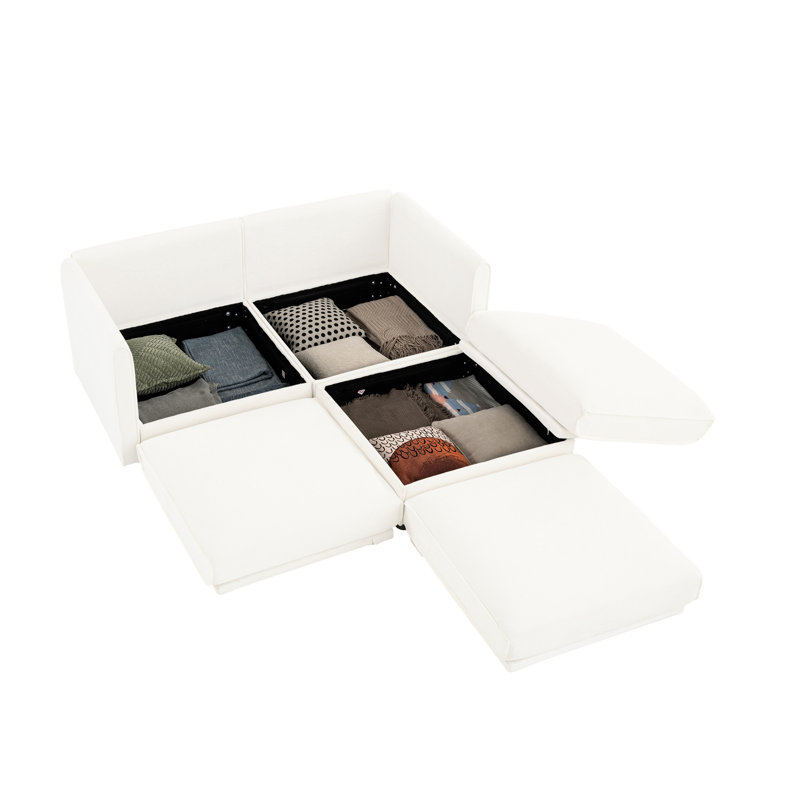 Chenille blanche moderne avec 2 sièges et rangement, cylindrique, revêtement d'ameublement doux et élégant 2, Blanc