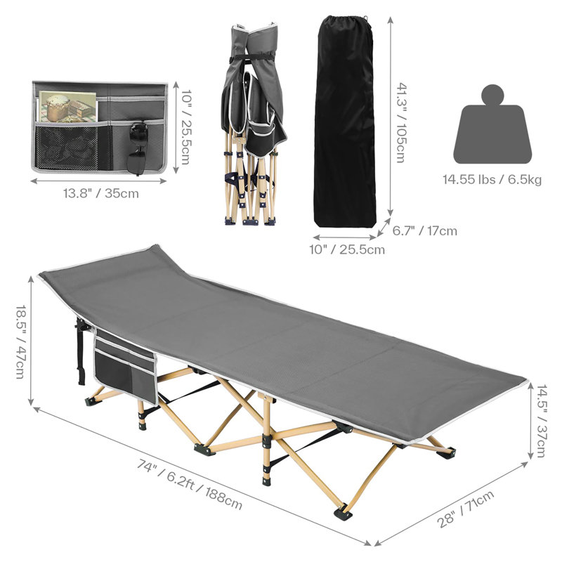 1200D Double Layer Oxford Foldable Camping Cots For Adults, Grey