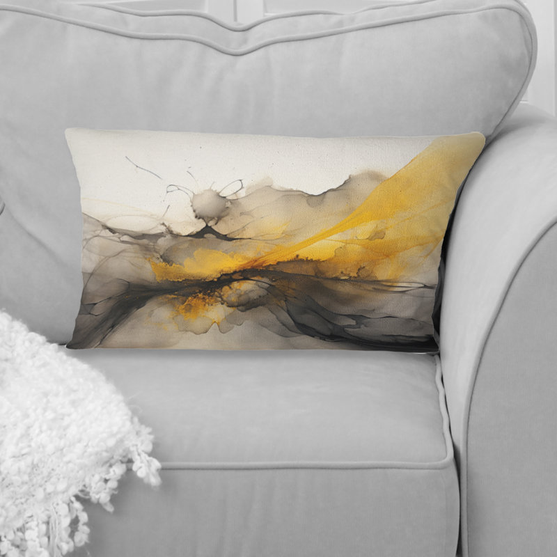 Coussin décoratif à imprimé de paysages abstraits et paysages jaunes et noirs I