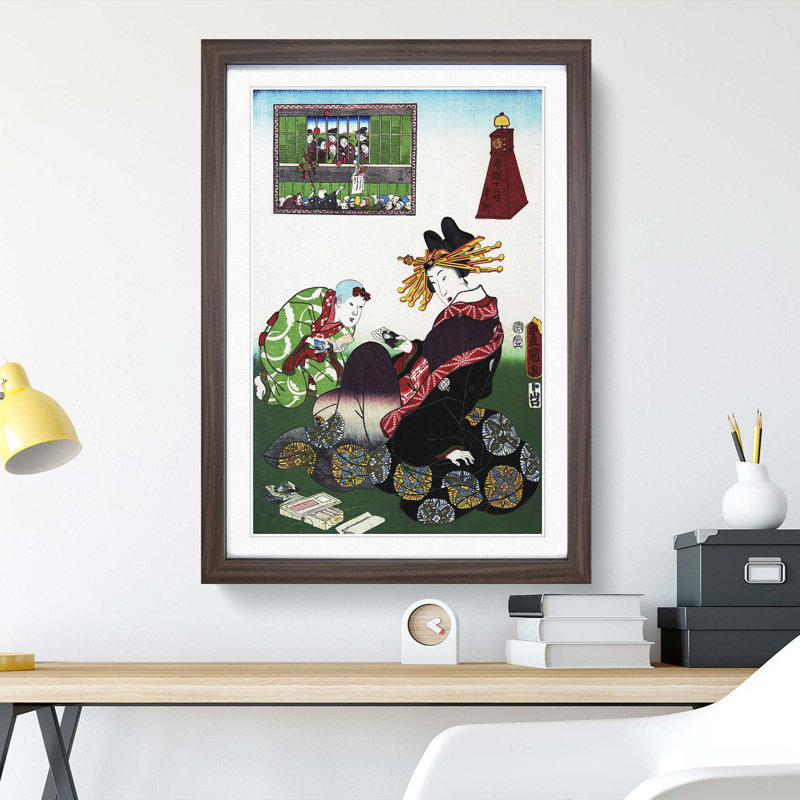 Twelve Hours of Spring by Utagawa Kunisada - Framed Print, 36cm H x 27cm W x 2cm D, Walnut Framed