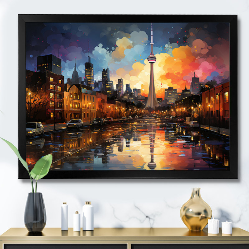 City Toronto Popart Landscape II, reproduction d'art sur toile, H 24 po x l 32 po x P 1 po, Cadre flottant doré