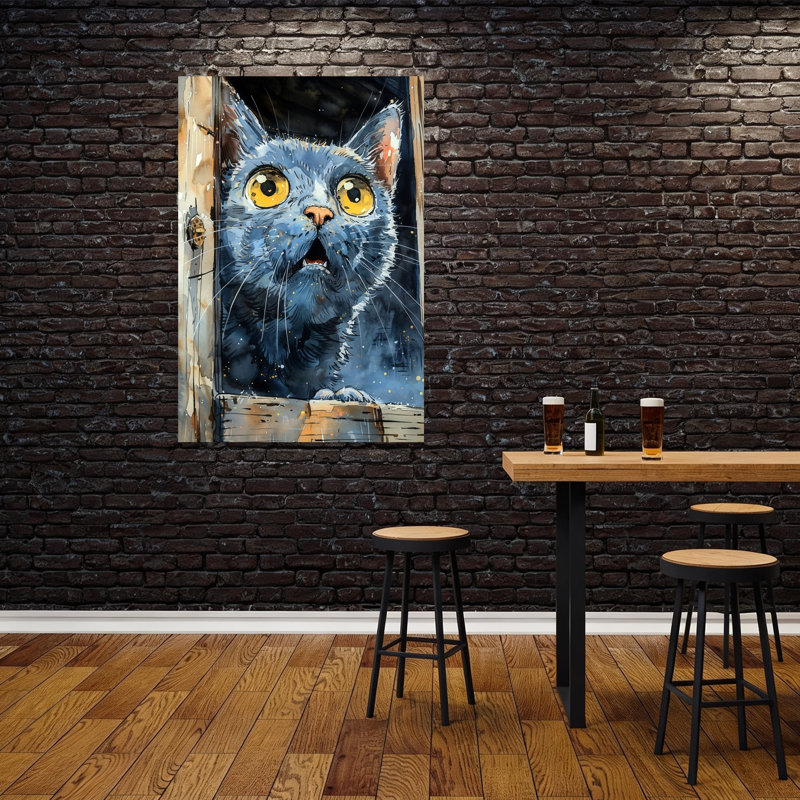 Art mural contemporain avec un chat, H 60 po x l 40 po